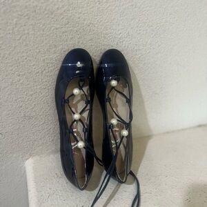 AGL Blue Patent learther Ballet flats straps sandals comfort women size 37